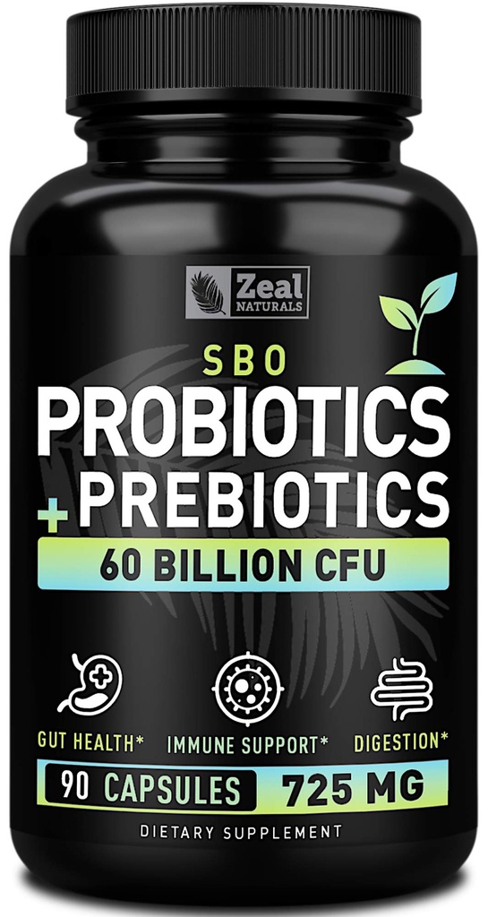 Probiotika og prebiotika + SBO Probiotika (60 milliarder CFU 90 kapsler) Acidophilus Probioticus v. Acidomices Boulardii, Bifidobacterium + Spore Probiotic & Organic Sprouted Prebiotic Fiber Blend