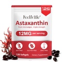 Astaxanthin 12mg, 120 Softgels, 4 måneders forsyning | Premium Astaxanthin Antioksidant kosttilskudd | ferske mikroalgae kilde | Støtter øye, felles, intern sirkulasjon, hud helse