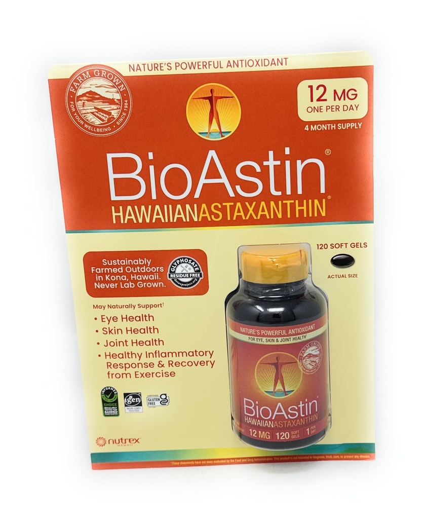 BioAstin Hawaiian Astaxanthin 12 mg, 120 myke geler