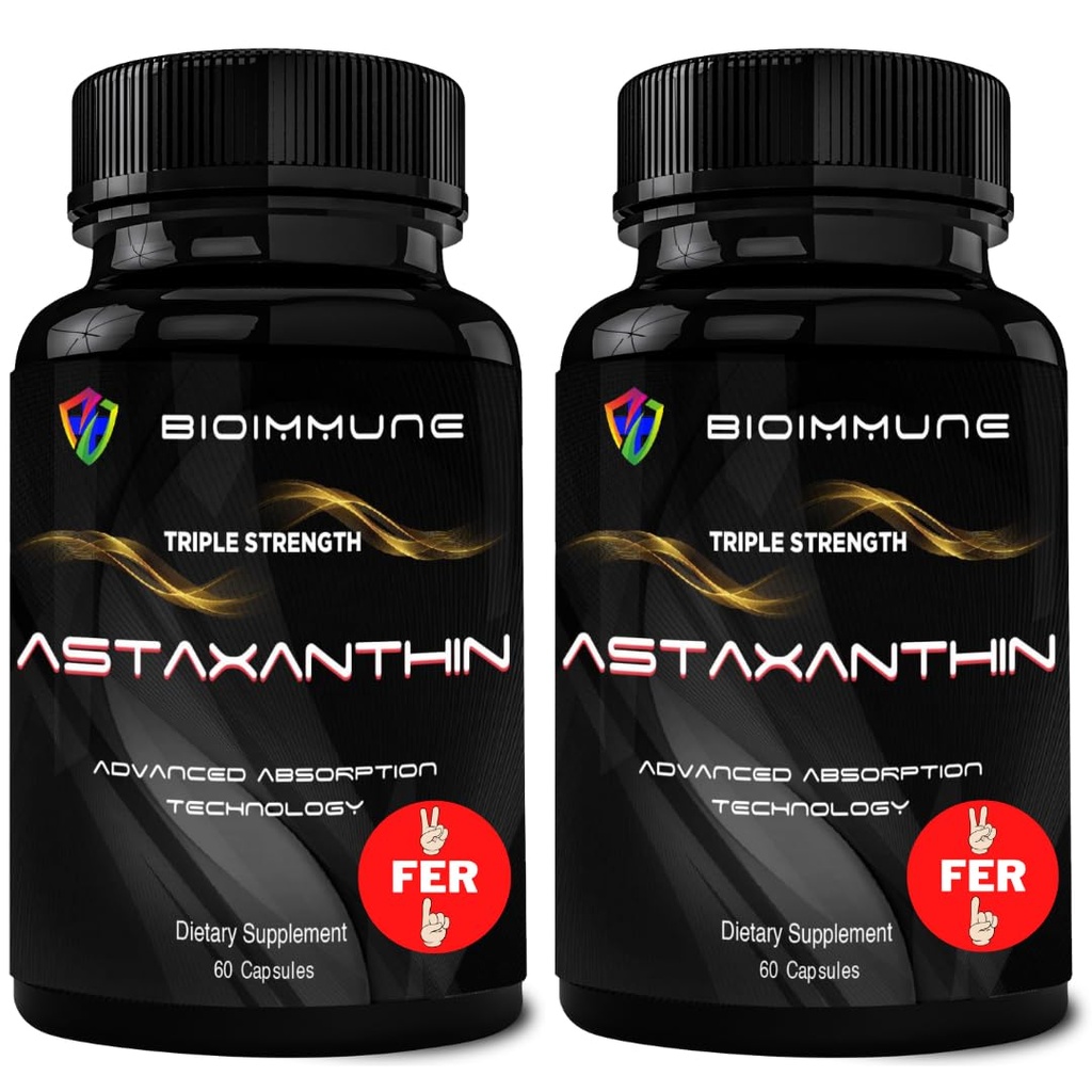 BioImmune 2 Pack Triple Strength AstaQuilTM Astaxanthin 12mg Forbedret absorpsjon, 120 Softgels m/Organic Coconut Oil. Kraftig antioksidant for øye, ledd og hjerte helse
