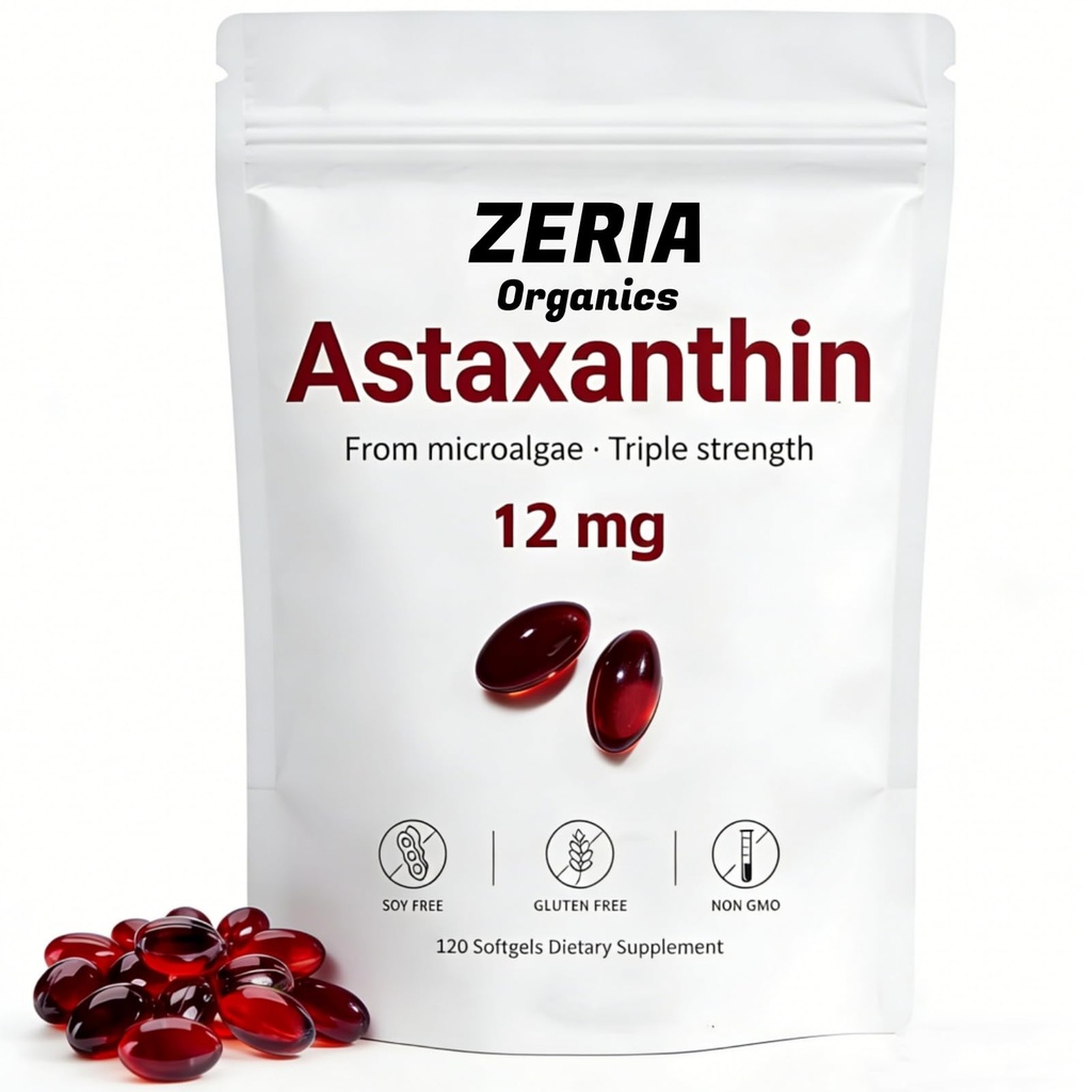 Astaxanthin 12mg, naturlige Astaxanthin kosttilskudd Algae, 120 Softgels 4-måneders forsyning