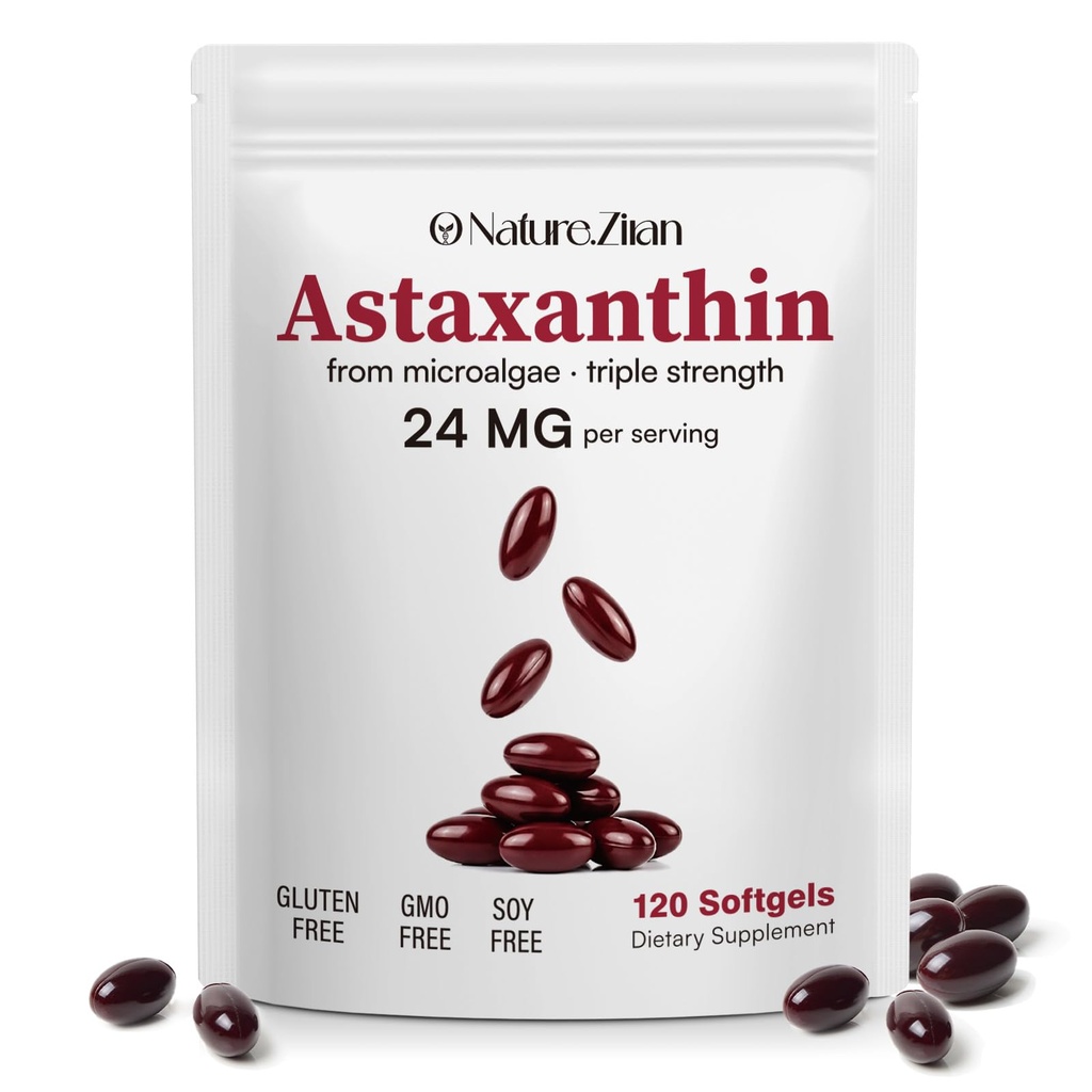 NATURE . ZIRAN Astaxanthin Kosttilskudd 24mg, Antioksidanter Supplement, Støtter for Eye & Joint &Skin Health® 4 måneders Supplier® 120 Softgels