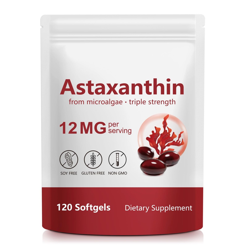 Astaxanthin kosttilskudd, støtter øyet, felles, intern sirkulasjon, hud helse, Astaxanthina antioksidant kosttilskudd (1Bag120P)