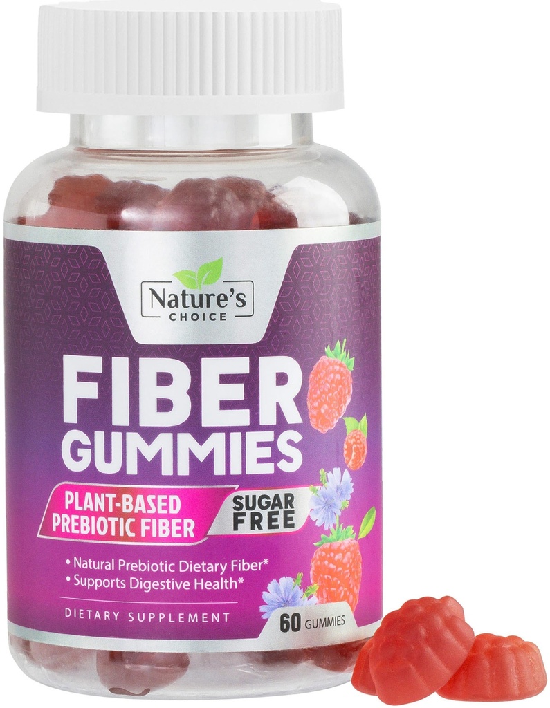 Fiber Gummier for voksne, sukker gratis daglig 4g Gummy Fiber Supplement, Prebiotiske Gummy Digestive Helse Støtte - Plant Basert Oppløselige Chews, Prebiotika støtter regularitet & Digestion - 60 Gummies