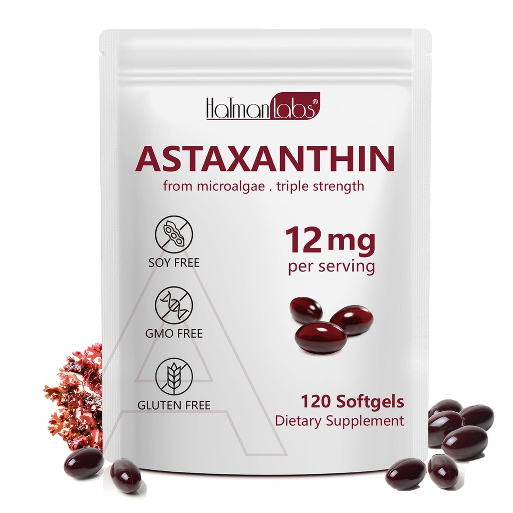 Daiasns Astaxanthin 12mg, Astaxanthin Antioksidant kosttilskudd støtter øye, felles, indre sirkulasjon og hud helse - ikke-GMO,120 Softgels - 4 måneders forsyning
