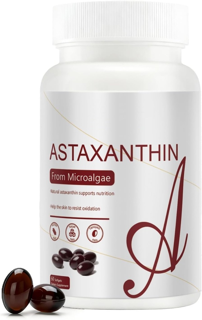 Astaxanthin 12 mg | fra naturlige mikroalgae | 60 Softgels (2-måneders forsyning) | lett å svelge, ikke-GMO, soya-fri