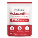 Premium Astaxanthin Supplementer 12 mg 120 Softgels, Astaxanthin Antioksidant Supplement for øye, hud, felles, hjerne, frisk mikroalgae kilde for hjerte og immunsystem helse