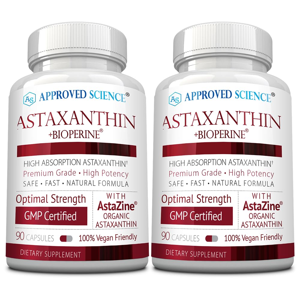 Godkjent Science® Astaxanthin 12 mg - Ekstra styrke Antioksidant - Støtter hjerte, øyne, hud - 180 Vegankapsler - 6 måneders forsyning