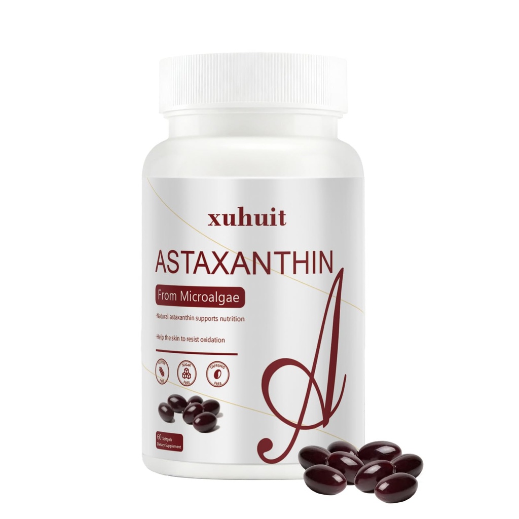 Astaxanthin 12 mg Softgels, 120 greve for 4 måneders forsyning, naturlig antioksidant Supplement fra Algae,Soy gratis, lett å svelge (01)