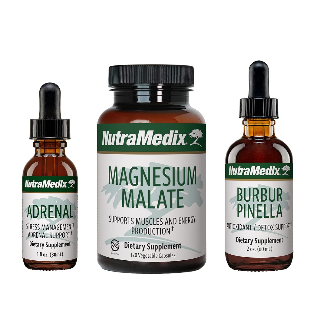 NutraMedix Energisett - 3- Piece Kit Inkluderer ekstrakter av Astragalus, Rhodiola, Ginseng & Schisandra, Burbur-Pinella Detox Drops & Magnesium Malate Kapsler for generell velvære
