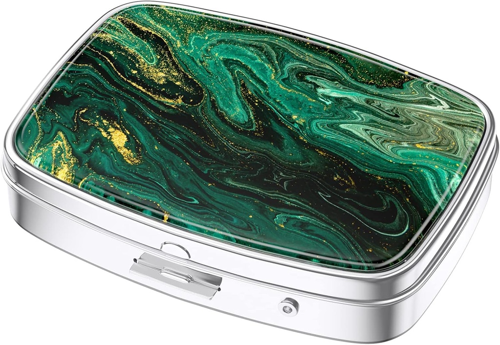Nipichsha Pill Box, Liten Pill Case for Purse & Pocket, Søt reisemedisinorganisator, Bærbar medisin Container Holder å holde vitaminer, Medisinering, Fiskeolje og Supplement, Grønn Ocean Marble