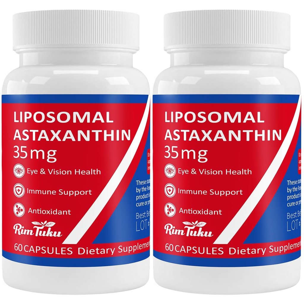 35mg Liposomal Astaxanthin Supplement - Kraftig Antioksidant støtte for huden, Joint & Eye Health - Naturlig Anti-Aging formel med ren Astaxanthin - Vegan, ikke-GMO, 120 kapsler