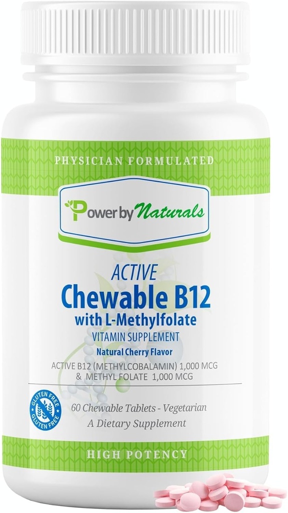Effekt av naturals aktiv Chewable Methylated B12 med L-Metyl Folate Supplement for kvinner og menn, Cherry Flavor, 60 tabletter