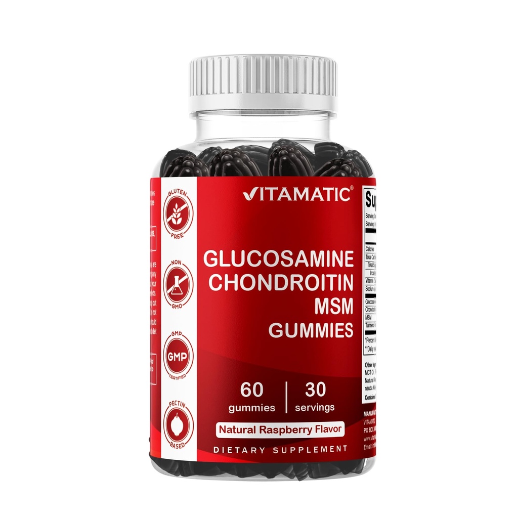 Vitamatic Glukosamine Chondroitin Gummies med MSM & Vitamin E - Felles støtte formel – 60 Pectin-baserte Vegan Gummies