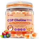 Citicoline 1000mg & Fosfatidyserine 300mg Kosttilskudd CDP Choline Gummies, Brain Supplement for minne og fokus w / Lion's Mane Mushroom, Omega-3, Metylfolat, B6 & B12, Ikke-GMO,Sugar Free,60ct