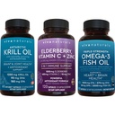 1250 mg Antarktiskrillolje, eldrebærvitamin C & sink og 2500 mg trippelstyrke Omega 3 fiskoljebundle, tilbyr omega 3 EPA og DHA, eldrebær for immunstøtte