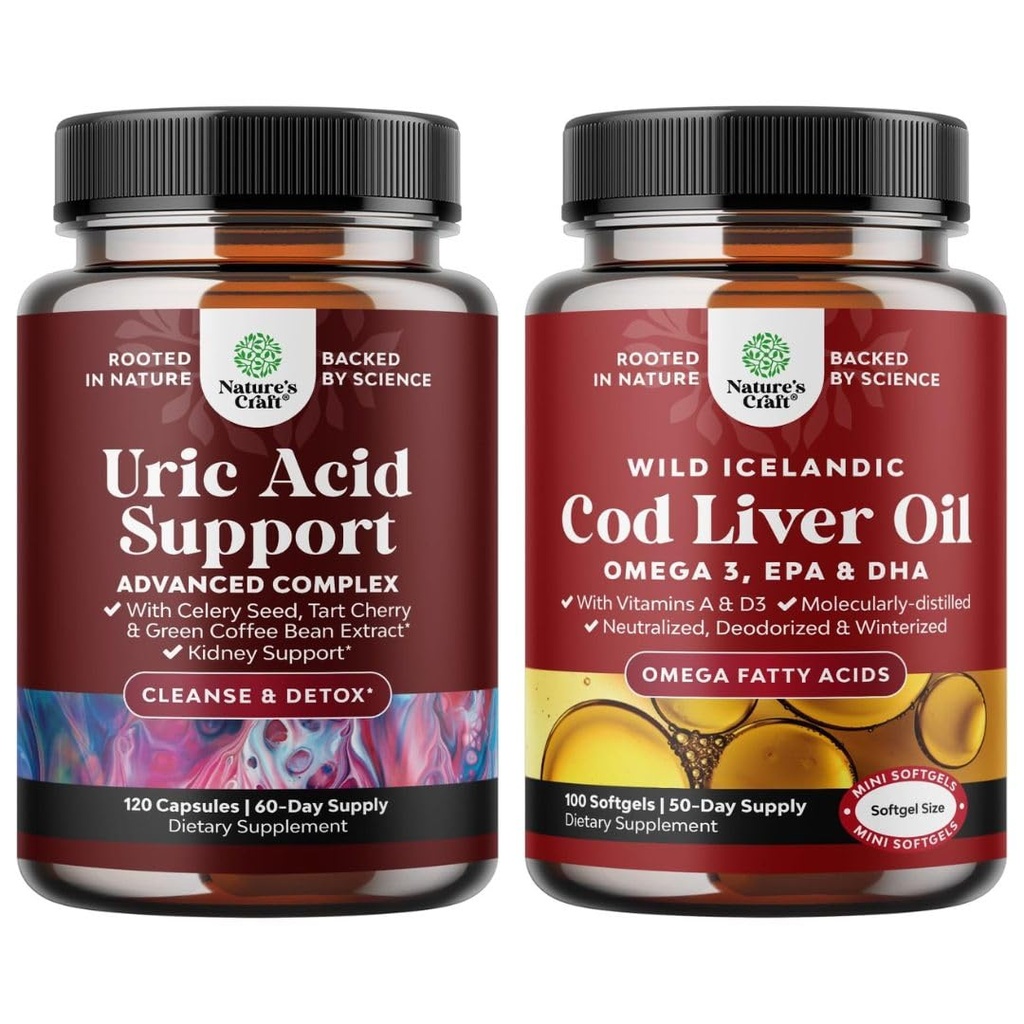 Bunke av grønn kaffebønne ekstrakt for uric syre renser - gurkemeie Tart Cherry & Celery Seed og islandsk vill caught Cod Liver Oil Softgels - Fish Omega 3 EPA DHA Vitamin D & A 1000mg Per Serving
