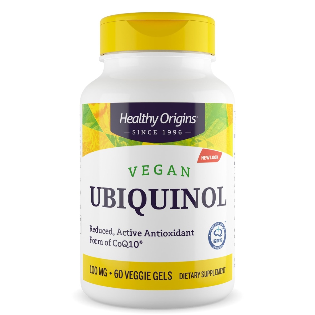 Sunn Origins Vegansk Ubiquinol (Active Form of CoQ10), 100 mg - Kaneka Ubiquinol Supplements for hjerte helse og antioksidant støtte - Glutenfri og ikke-GMO Supplement - 60 Veggie Gels