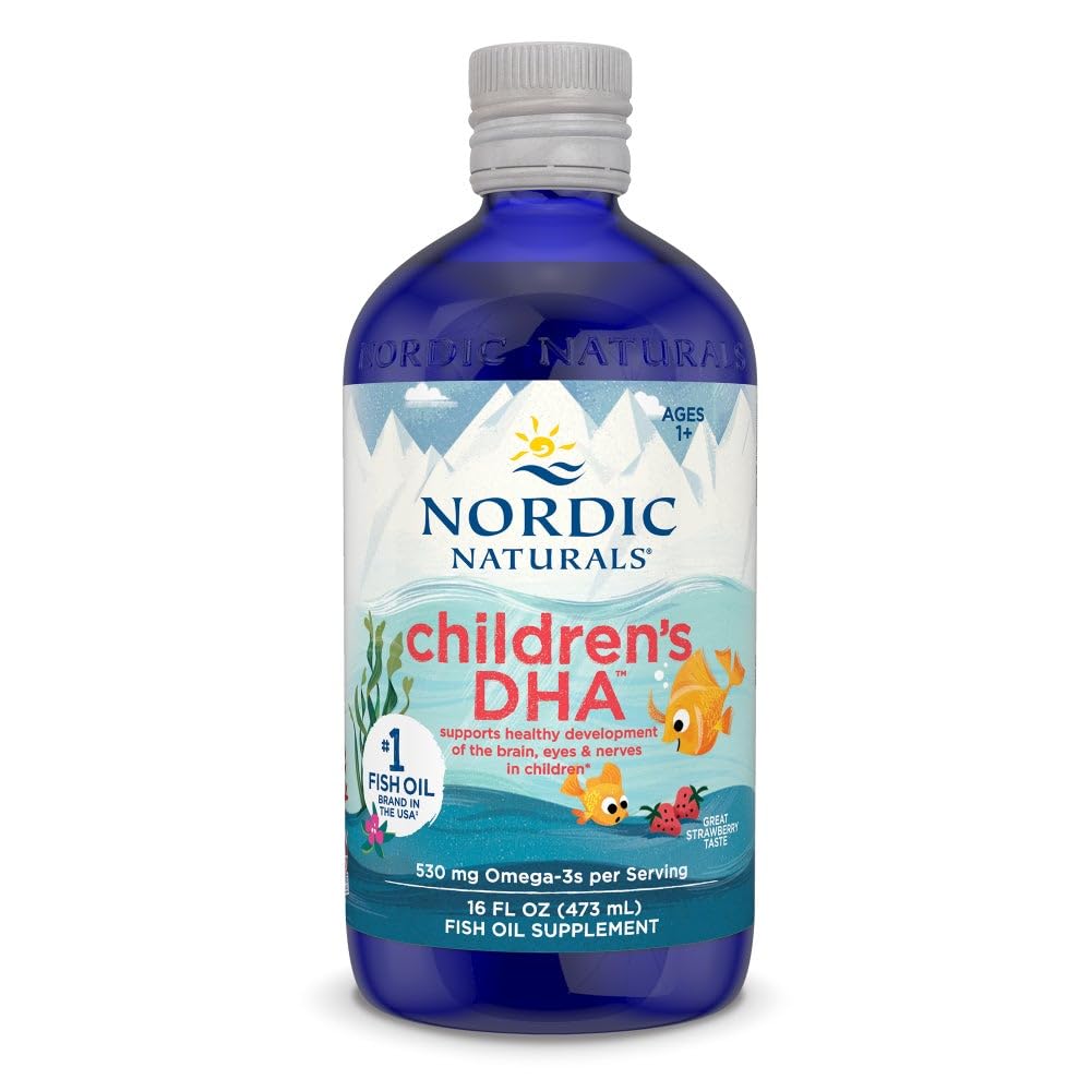 Nordic Naturals Children's DHA, Strawberry - 16 oz for barn - 530 mg Omega-3 med EPA & DHA - Hjerneutvikling og funksjon - Non-GMO - 192 Serveringer (Pack of 2)