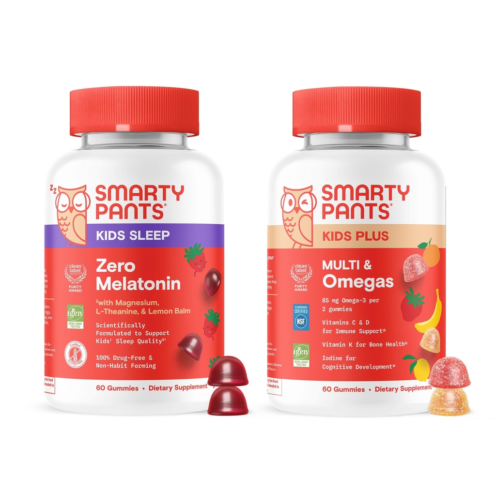 SmartyPants Kids Daily & Nighttime Wellness Bundle: Multivitamin + søvn gummies med L-Theanine, sitron Balm & Magnesium - Drug-free, non-Habit Forming, 60 Count (Pack of 2)