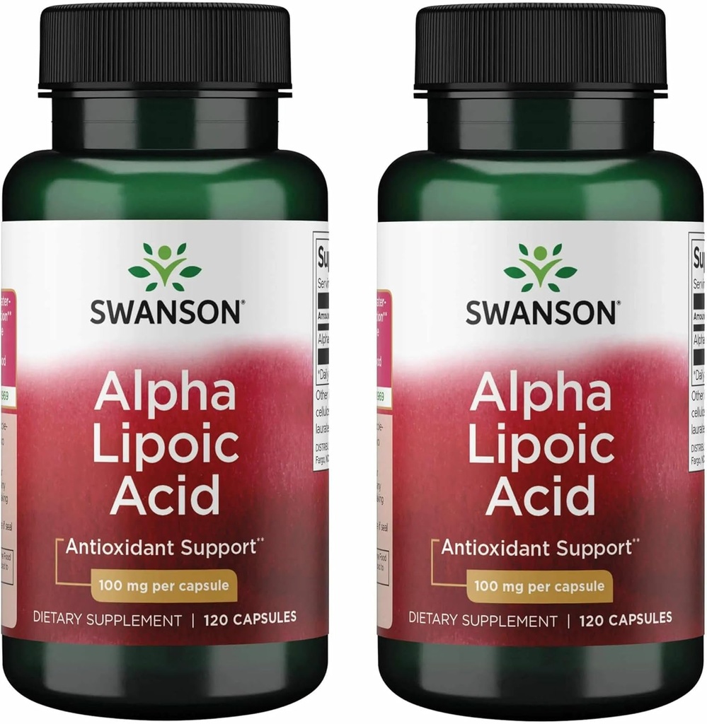 Swanson Alpha Lipoic Acid - Naturlig Supplement som støtter sunne blodtrykksnivåer allerede innen et normalt område - fremmer karbohydratmetabolisme - (120 kapsler, 100 mg hver) (2 pakke)