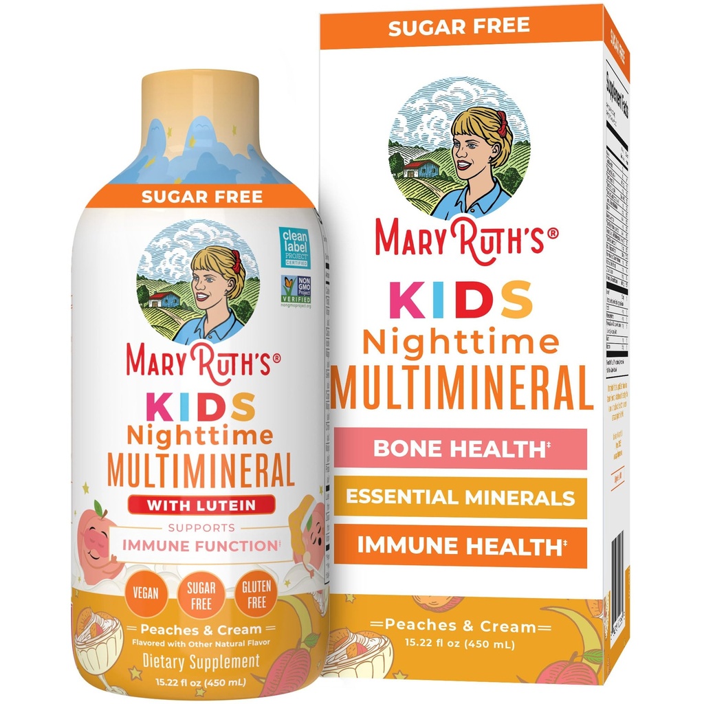 Kids flytende nattetid Multimineral av MaryRuth's Bone Health | Immunfunksjon | Bedtime Supplement | Kids Vitaminer | Magnesium | Vegansk | Sukkerfri | 30-180 Serveringer 15.22 fl oz