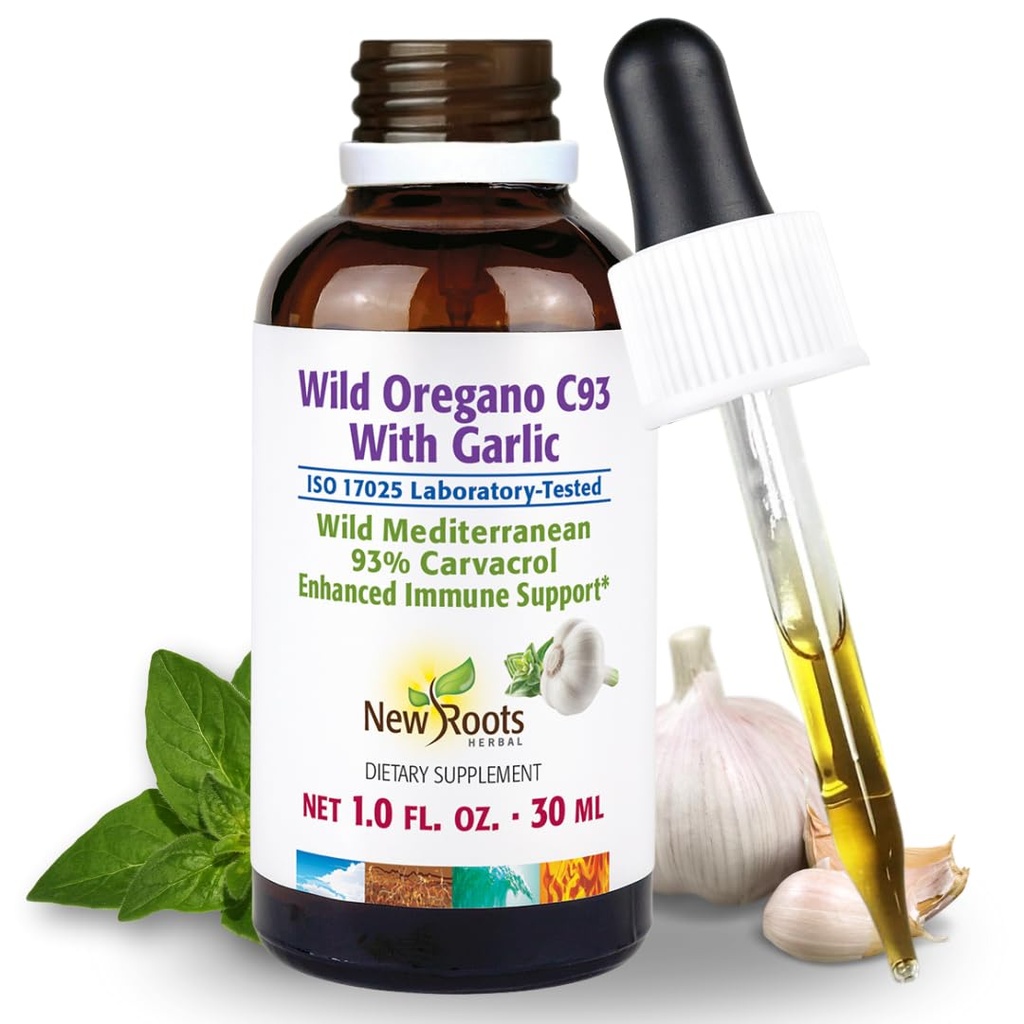 NYE ROOTS HERBAL Wild Oregano Oregano olje tinktur med hvitløk (1 fl oz)