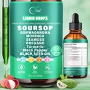 12-i-1 Soursop Bitters Flytende Drops 2000 mg, Soursop Drops med Ashwagandha, Svart Seed Olje, Moringa, Se Moss for naturlig antioksidant, Cell Support & Regenerasjon, Immunforsterkning, Rik på vitamin D & C