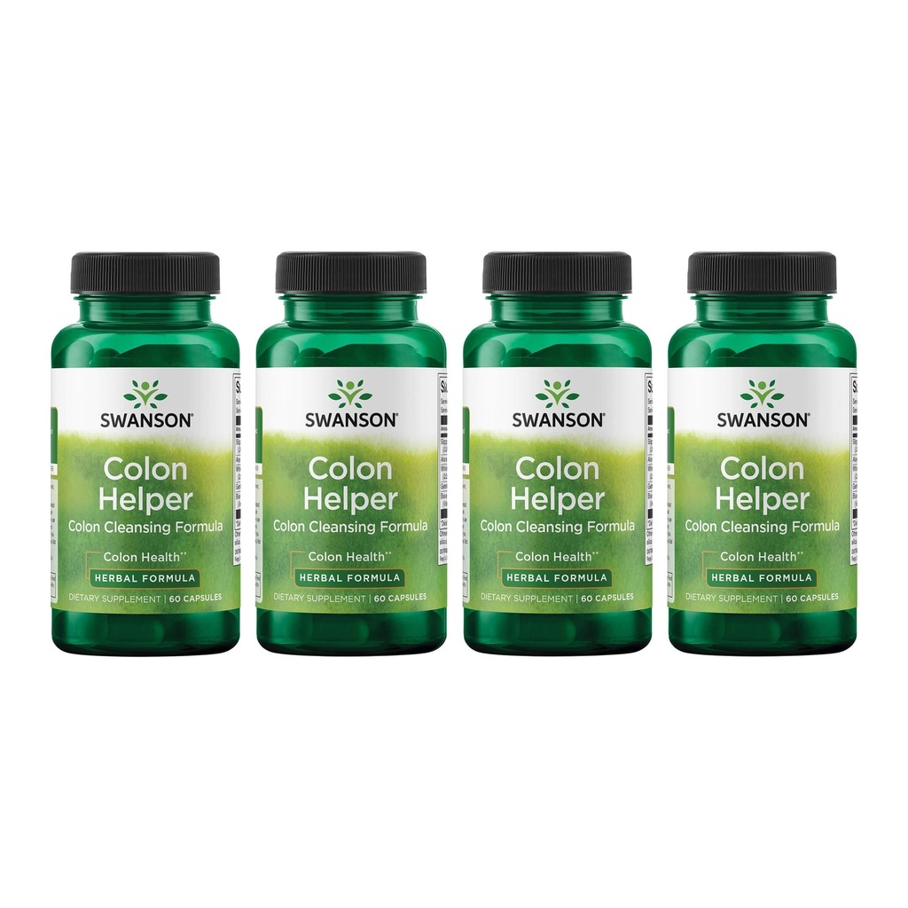 Swanson Colon Helper - fremmer digestiv helse ved hjelp av Vervain, Goldensel Root, Slippery Elm Bark og mer - Herbal Supplement Aiding Sunn Eliminations - (60 kapsler) (4 pakke)