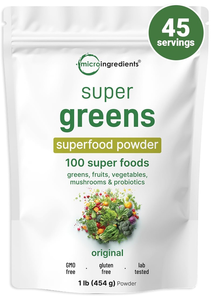 Mikroingredienser Super Greens pulver, 1lb | 100 Superfood blanding med daglige grønn, frukter, grønnsaker, moskrooms & probiotika | Kilde til vegansk protein & enzymer | Ikke-GMO, Glutenfri, Ingen additiver
