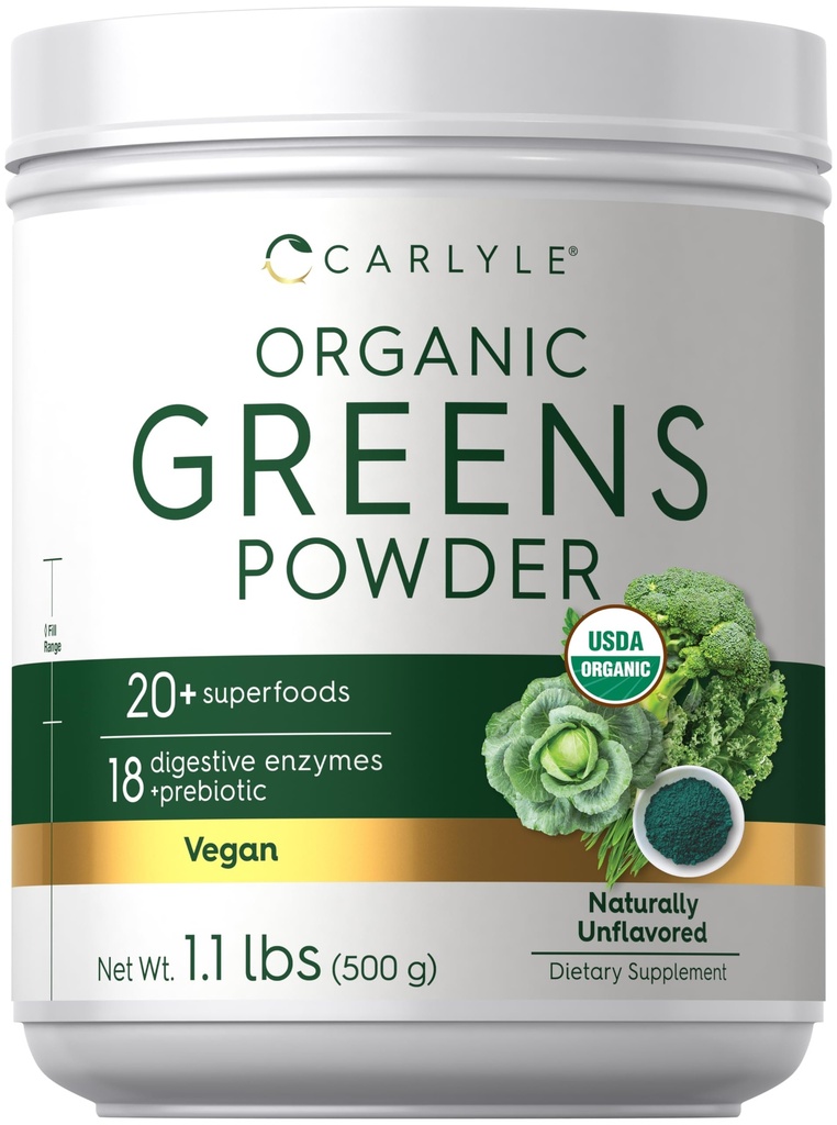 Karmel Organic Greens Powder | 17.6 oz Supplement | Avhenger Avslappende Gas, ubehag & Blekning | med 20+ Superfoods, 18 Digestive Enzymer, og Prebiotika | Vegan, Ikke-GMO og Glutenfri