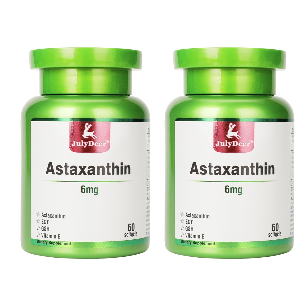 JuliDeer 2 flasker Astaxanthin 6 mg med Nikotinamid E Premium Antioksidant Supplement EGT GSH - for hud, øye, felles og immunsystem Helsecelle Helse og energi - 5 i 1-120 Softgels