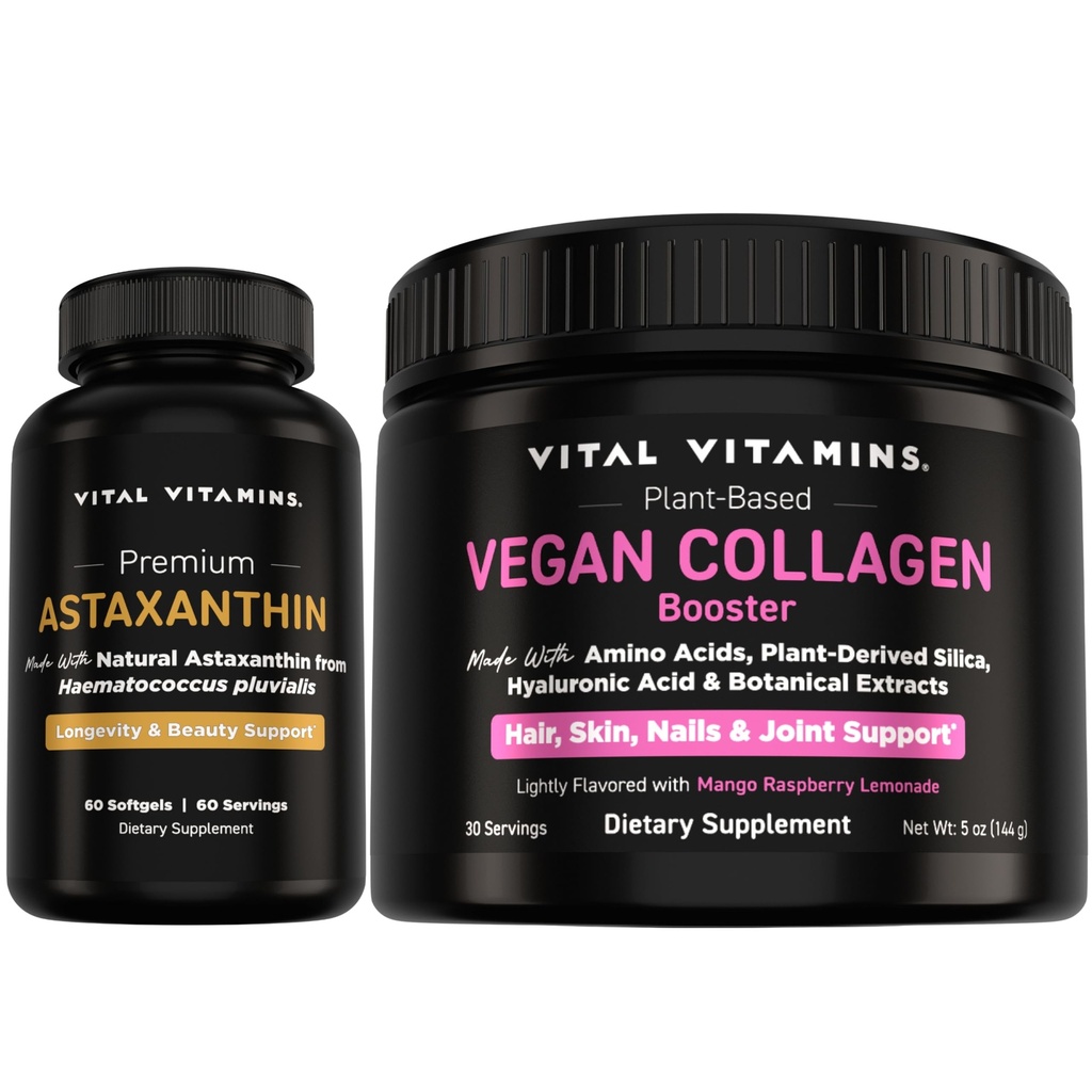 Vitaminer Astaxanthin + Vegansk collagen Booster pulver