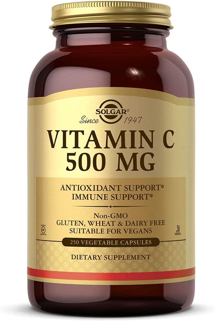 Solgar Vitamin C 500 mg, 250 Grønnsaker Kapsler - Antioksidant og immunstøtte - Total Helse - Støtter sunn hud & ledd - Ikke-GMO, Vegansk, Glutenfri, Kosher - 250 Services