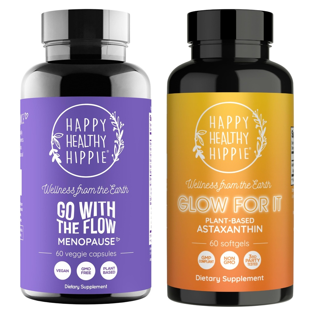 Glad sunn Hippie Glow for det Astaxanthin Supplement & Gå med Flow Menopause Support