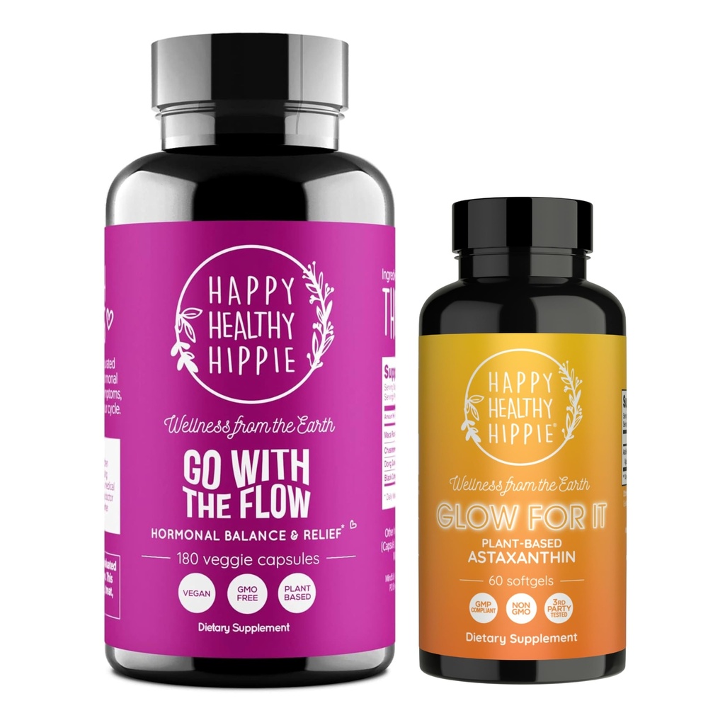 Glad sunn Hippie Glow for det Astaxanthin Supplement & gå med Flow Hormon Balance for kvinner 180ct
