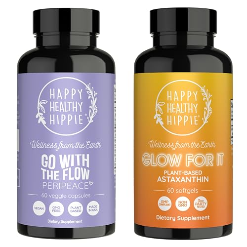Glad sunn Hippie Glow for det Astaxanthin Supplement & gå med Flow Perimenopause Supplement for kvinner