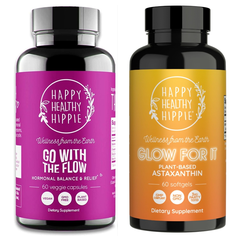 Happy Sunn Hippie Glow for det Astaxanthin Supplement & gå med Flow Hormone Balance for kvinner