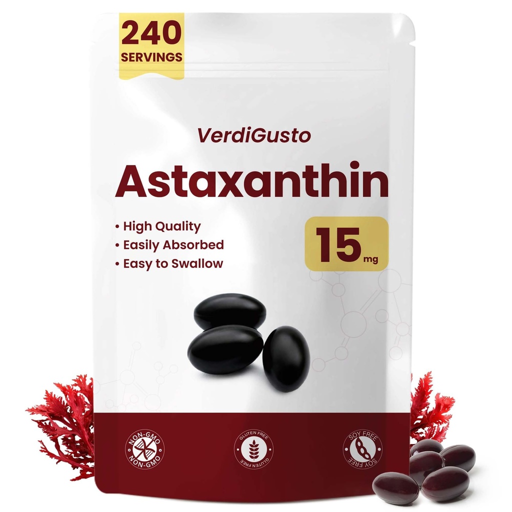 15 mg Astaxanthin | 240 Softgels | Astaxanthin Supplements | 8 måneders forsyning | Antioksidant støtte, øye og hud helse | Intern sirkulasjon | Ikke-GMO, Glutenfri, Ingen soya