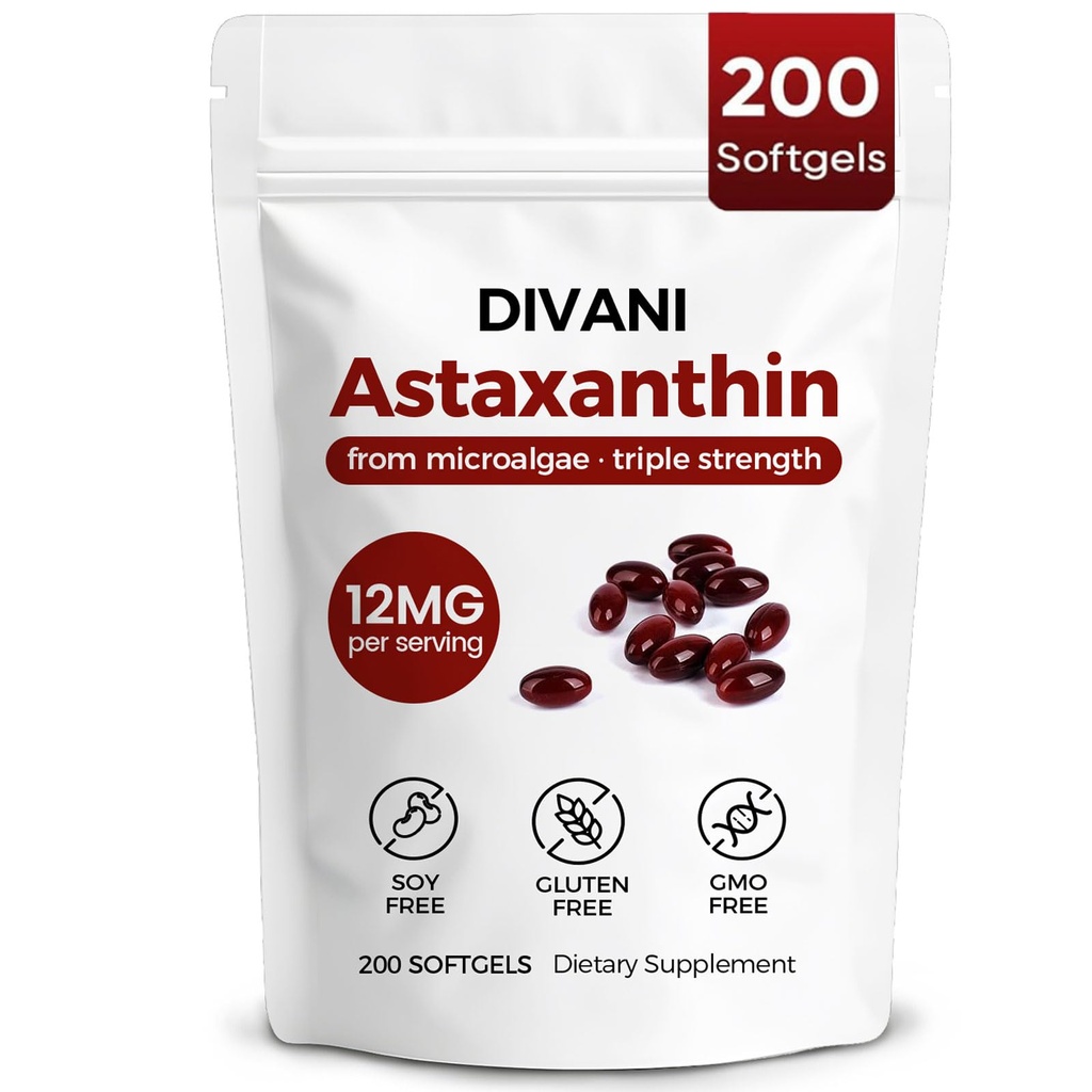 Divani Astaxanthin, Naturlig Astaxanthin, Ikke-GMO, Glutenfri, Soyafri, Daglig øye, Hudstøtte (1)