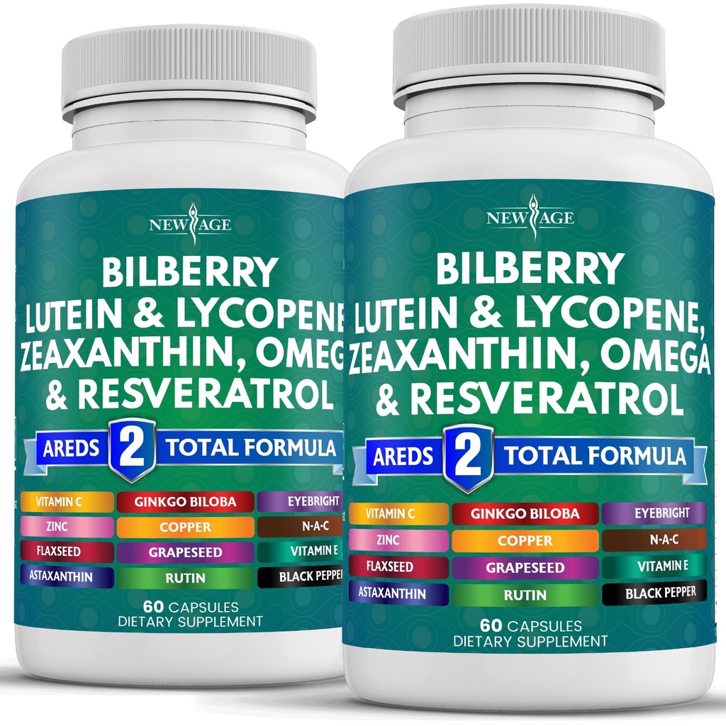 Ny AGE Eye Health Vitaminer med Bilberry 300mg Lutein & Zeaxanthin 40mg Lycopen 40mg Resveratrol 100mg Grape Seed Extract 200mg Astaxanthin - Øyevitamin -120 Antall