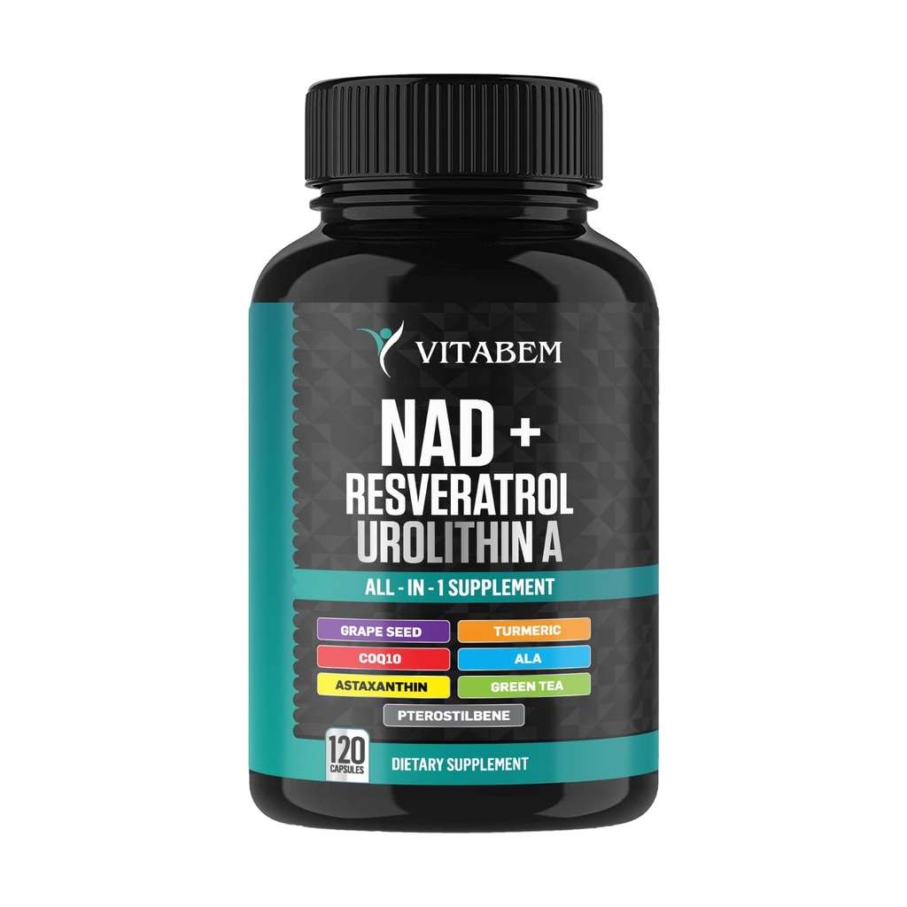 NAD + Supplement Complex – NAD Supplement + 300 mg med Astaxanthin, urolitin A, Resveratrol, CoQ10 & Antioksidant blanding – Cellular Energy, Mitochondrial Support – 120 greve (Pack of 1)