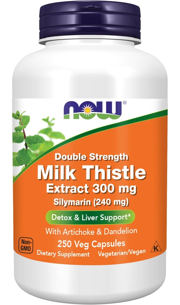NÅ Mattilskudd, Silymarin Melk Thistle Extract 300 mg med artichoke og Dandelion, dobbel styrke, støtter leverfunksjon*, 250 Veg Kapsler (1)