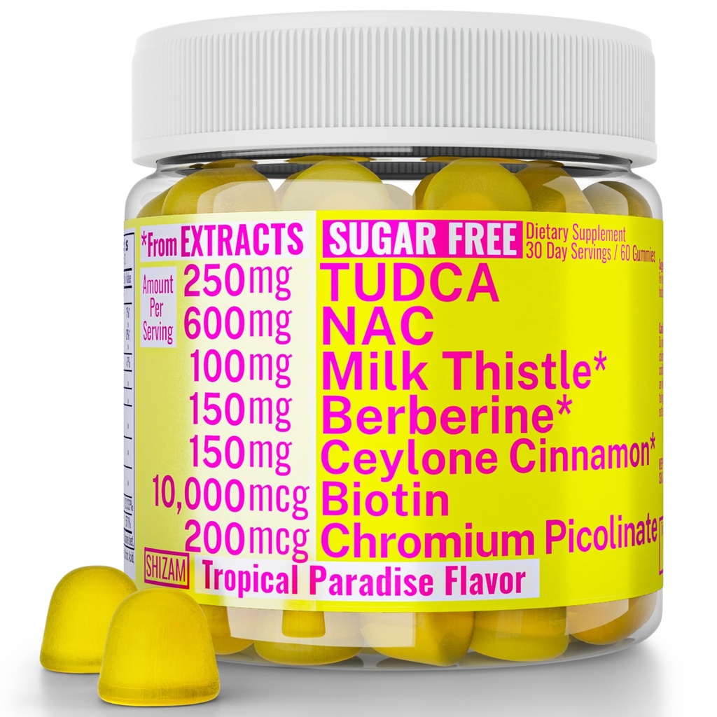 Sukkerfrie Gummies Gummies med kromi Picolinat TUDCA NAC Organic Ceylon Cinnamon Melk Thistle Berberine | Kapsler pulvertilskudd Alt | Bile Salts N-Acetyl-L-Cysteine Biotin N-Acetylcysteine