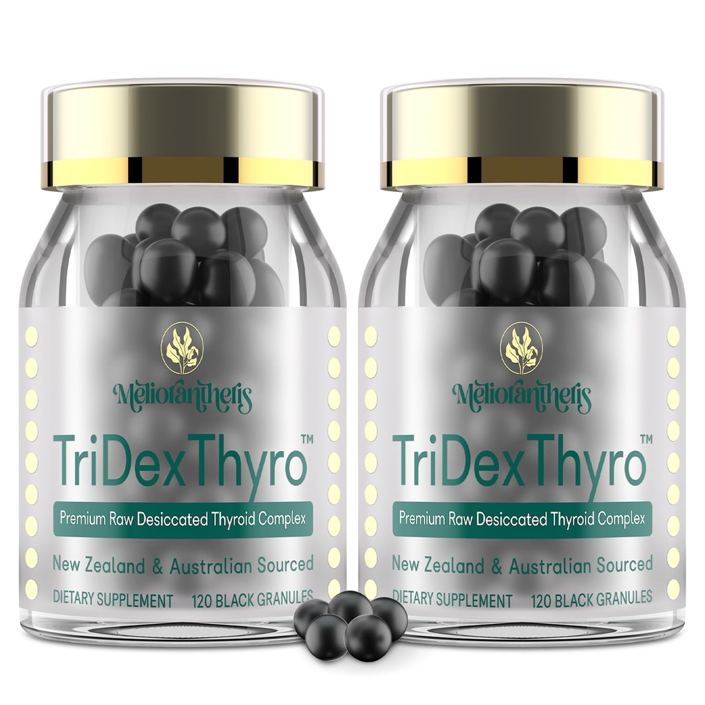 Thyroid Supplement – TriDexThyroTM Raw Desicated Thyroid Complex 375 mg med Bovine, Porcine & Ovine –120 Kapsler for kvinner og menn(2 Pack)