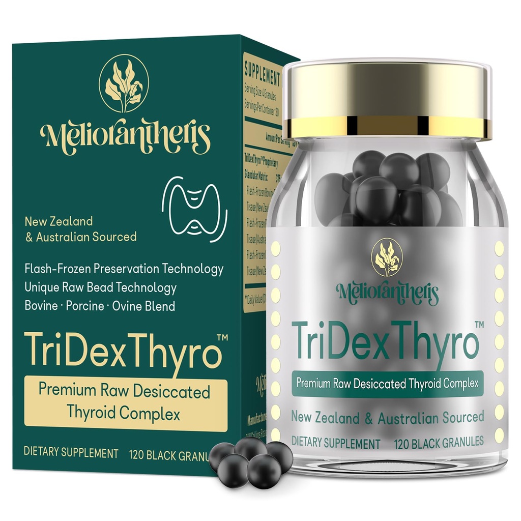 Thyroid Supplement – TriDexThyroTM Rå Desicated Thyroid Complex 375 mg med Bovine, Porcine & Ovine –120 Kapsler for kvinner og menn(1 Pack)
