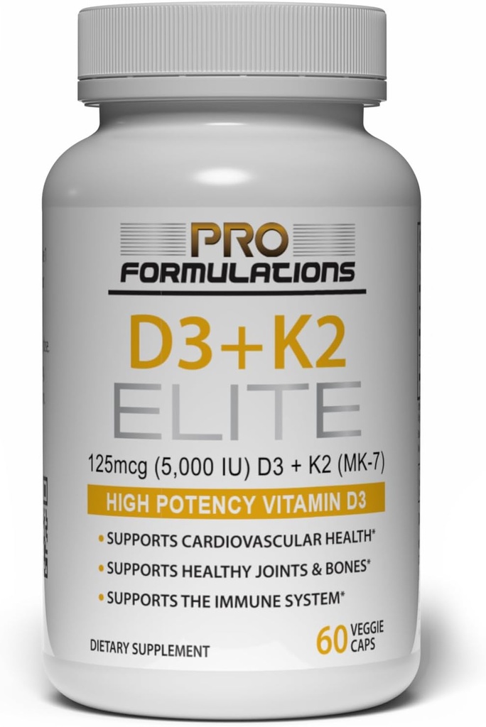 Pro Formuleringer MD D3 + K2 Elite – vitamin D3 + vitamin K2 – 60 dagers forsyning – høy potens, biotilgjengelig MK-7