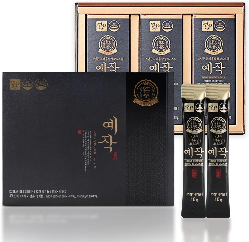Premium Yejak 6-Års koreansk rød Ginseng Ekstrakt | 30 Sticks | Vegansk | 48 mg Ginsenosiders per Stick | Energi, Fokus, tretthet, immunstøtte | Daglig Vitalitetstillegg for menn og kvinner