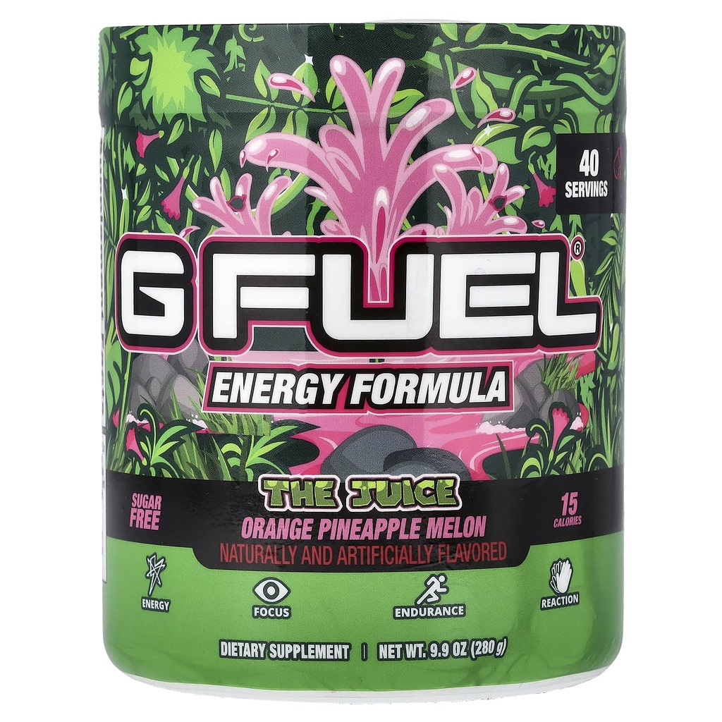 G Drivstoff Juice Energi 2.0 Drikkepulver, Pre Workout Koffein Mix for Gaming, Sukker Free Focus Amino, Vitamin + Antioksidanter, 9.9oz (Pineaple & Melon Punch, 40 Serveringer)