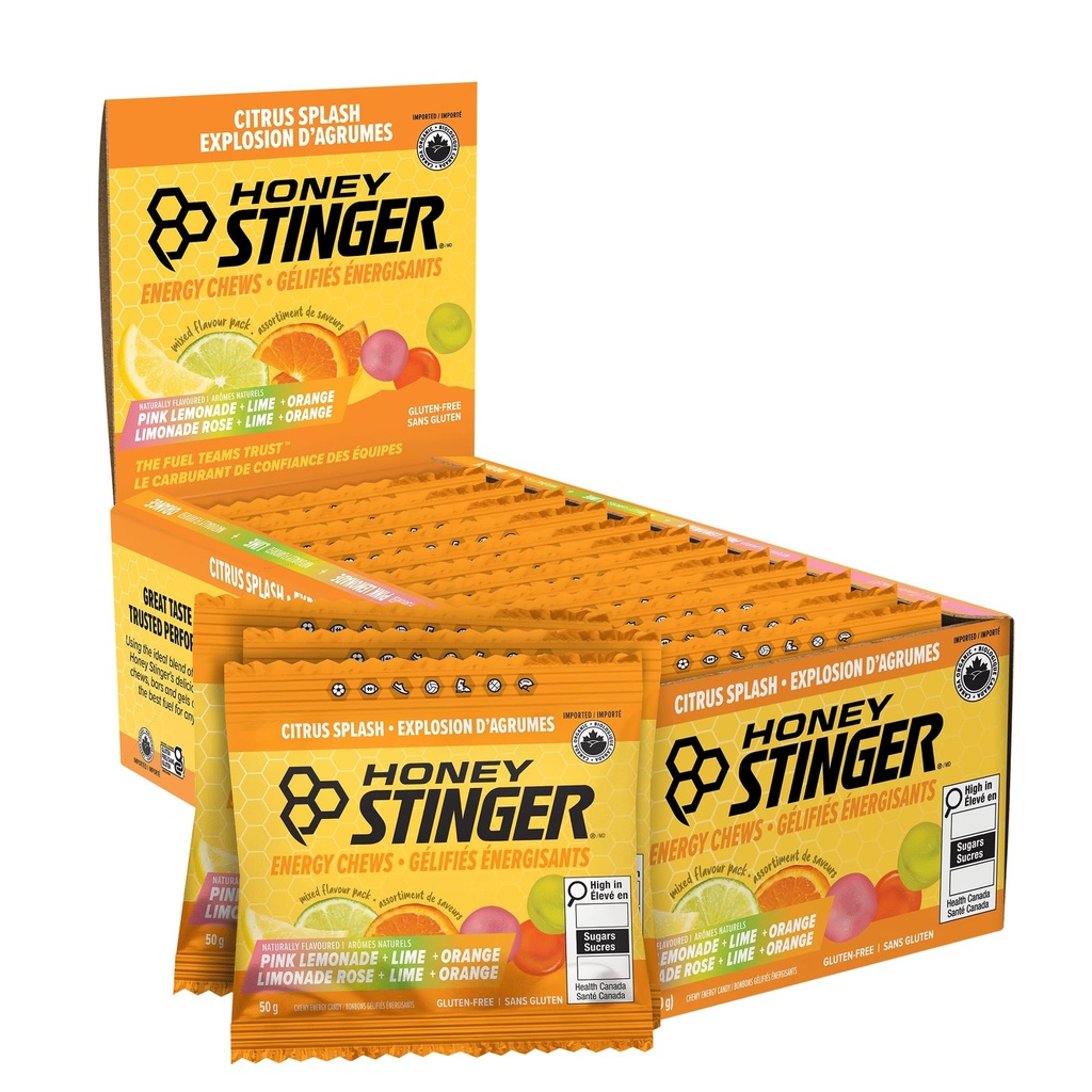 Honning Stinger Organic Citrus Splash Energy Chews, Glutenfri & Koffein Gratis, for øvelse, løping og ytelse, Sport Ernæring for hjem og gym, Pre og midt trening, 21.6 Ounces (pakke på 12)
